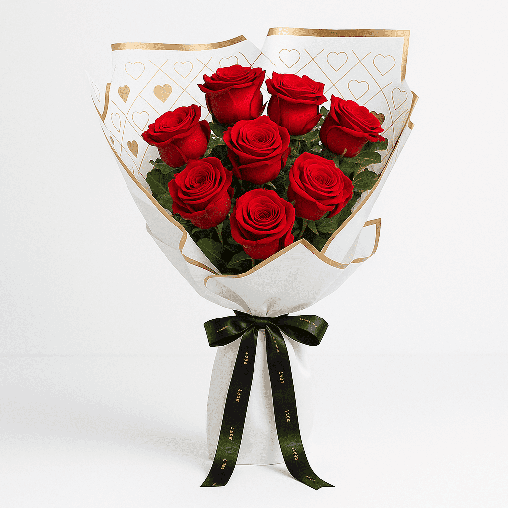 دسته گل رز 9 شاخه شکوفه عاشقان کد25 (امارات)