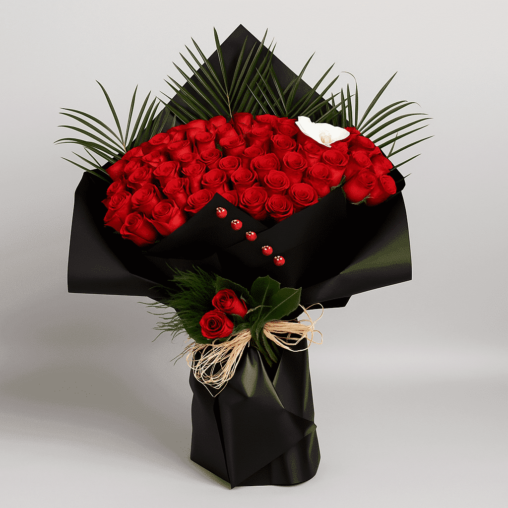 ۱۰۰ شاخه گل رز قرمز ساقه بلند ممتاز کد61 (ترکیه)