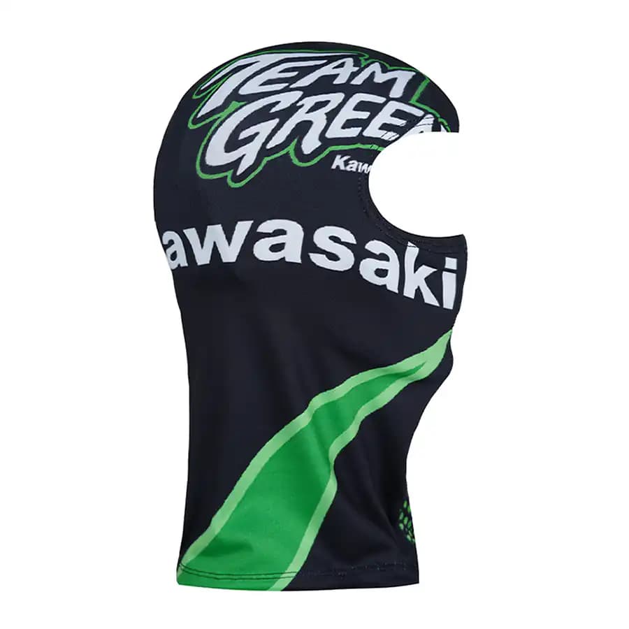 فیس زیر کلاهی چاپی موتورسواری | تنفس‌پذیر، فری‌سایز و اسپرت – KAWASAKI رنگ مشکی سبز