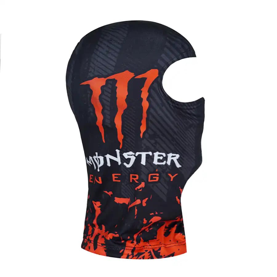 فیس زیر کلاهی چاپی موتورسواری | تنفس‌پذیر، فری‌سایز و اسپرت – طرح MONSTER رنگ مشکی نارنجی