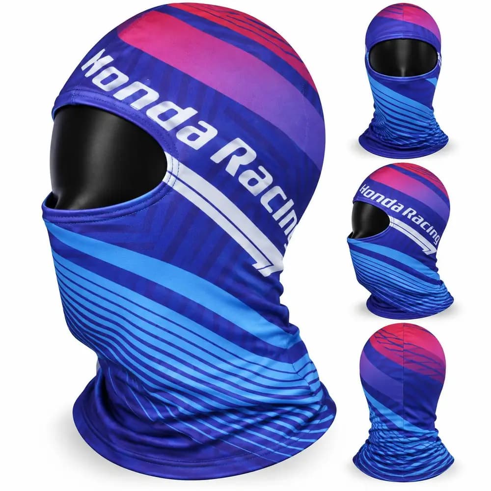 فیس زیر کلاهی چاپی موتورسواری | تنفس‌پذیر، فری‌سایز و اسپرت – HONDA RACING رنگ آبی — تصویر ۲