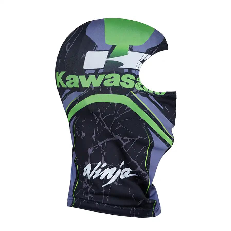 فیس زیر کلاهی چاپی موتورسواری | تنفس‌پذیر، فری‌سایز و اسپرت – KAWASAKI NINJA رنگ مشکی سبز