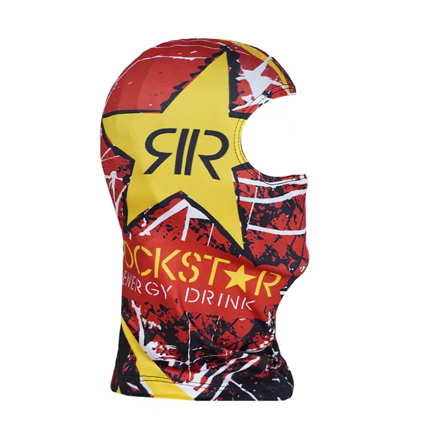 فیس زیر کلاهی چاپی موتورسواری | تنفس‌پذیر، فری‌سایز و اسپرت – RockStar رنگ مشکی قرمز