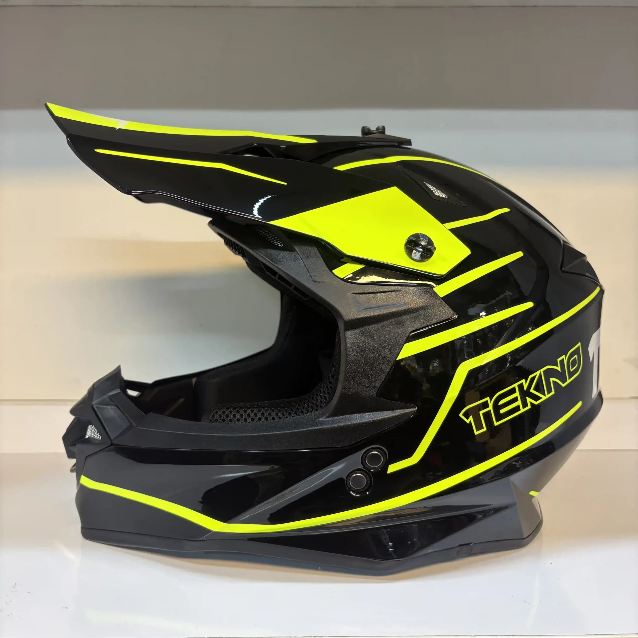 کلاه کراسی Tekno | ایمن، سبک و مناسب آفرود Yellow Narrow Line — تصویر ۲