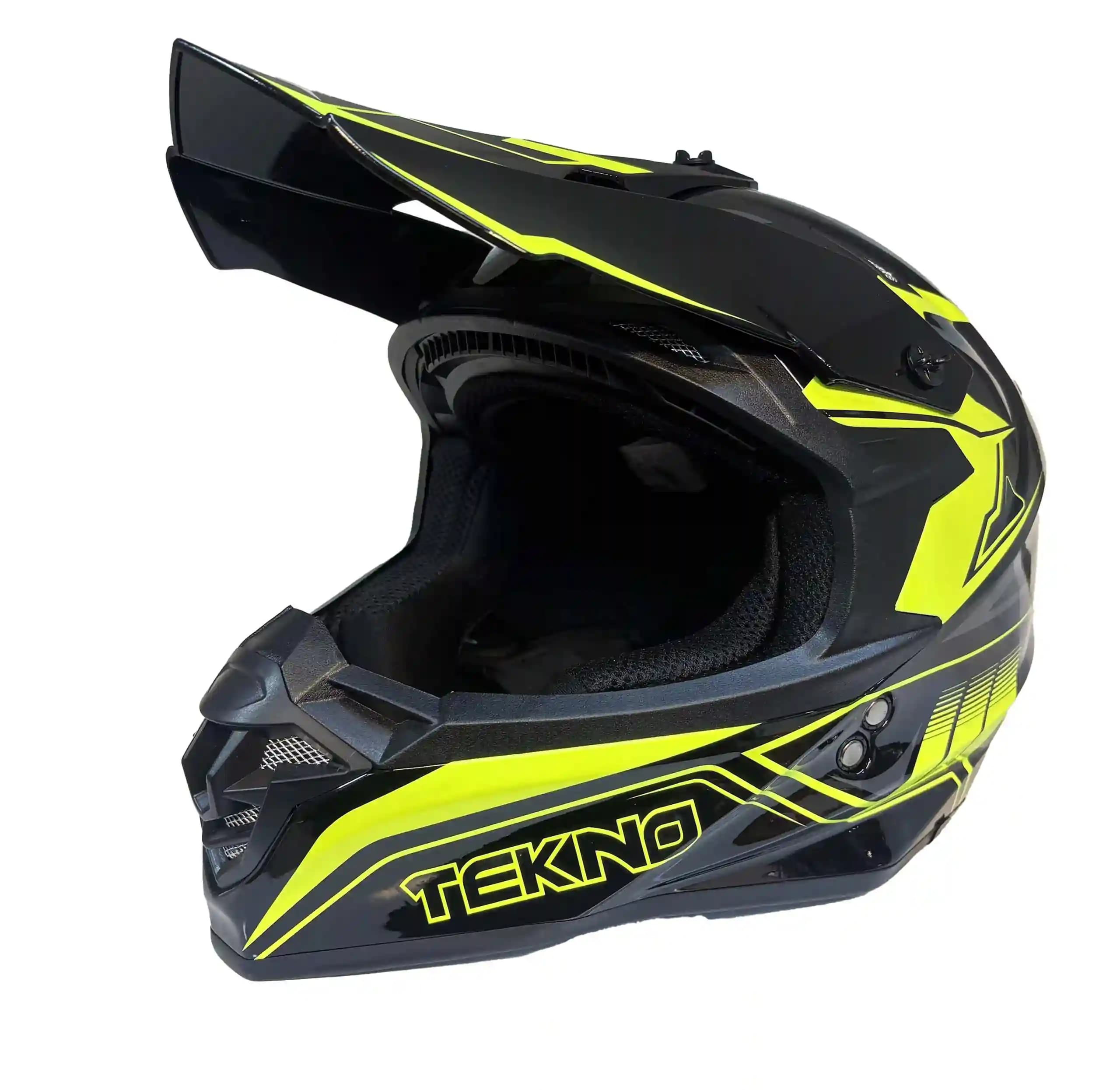 کلاه کراسی Tekno | ایمن، سبک و مناسب آفرود black yellow line