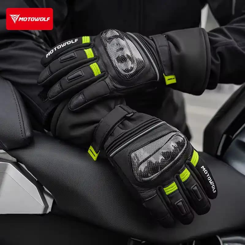 دستکش زمستانی MotoWolf – گرما، کنترل کامل در هوای سرد – سبز — تصویر ۲