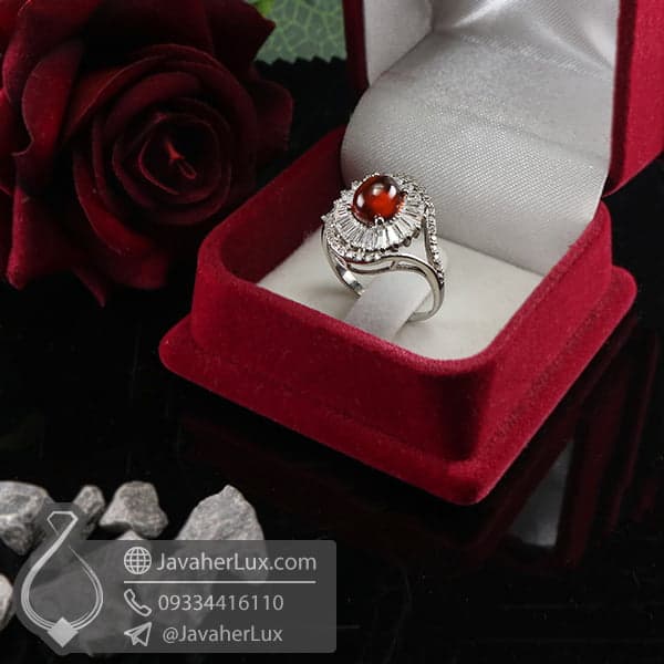انگشتر نقره زنانه نگین گارنت _ کد : 100691