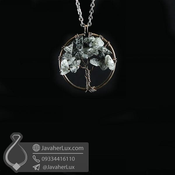 گردنبند کوارتز روتایل مشکی درخت زندگی _ کد : 400625