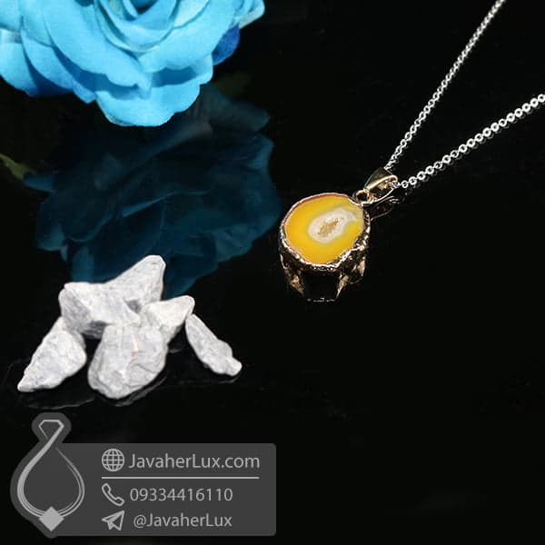 گردنبند ژئود عقیق زرد مدل حوانا _ کد : 400609 — تصویر ۲