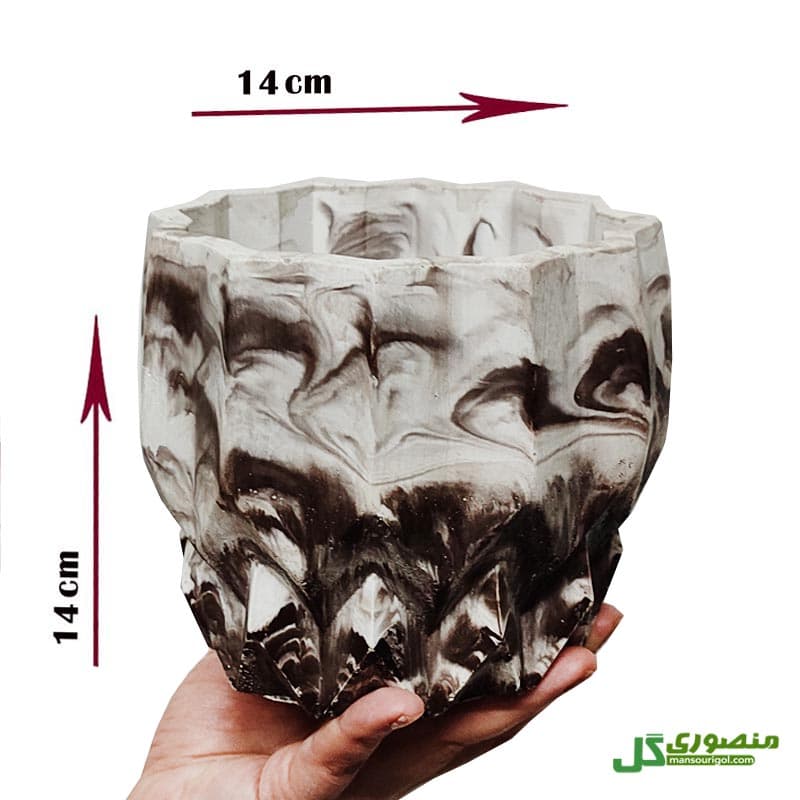 گلدان سیمانی طرح ابر و باد سفید و قهوه ای کد C02
