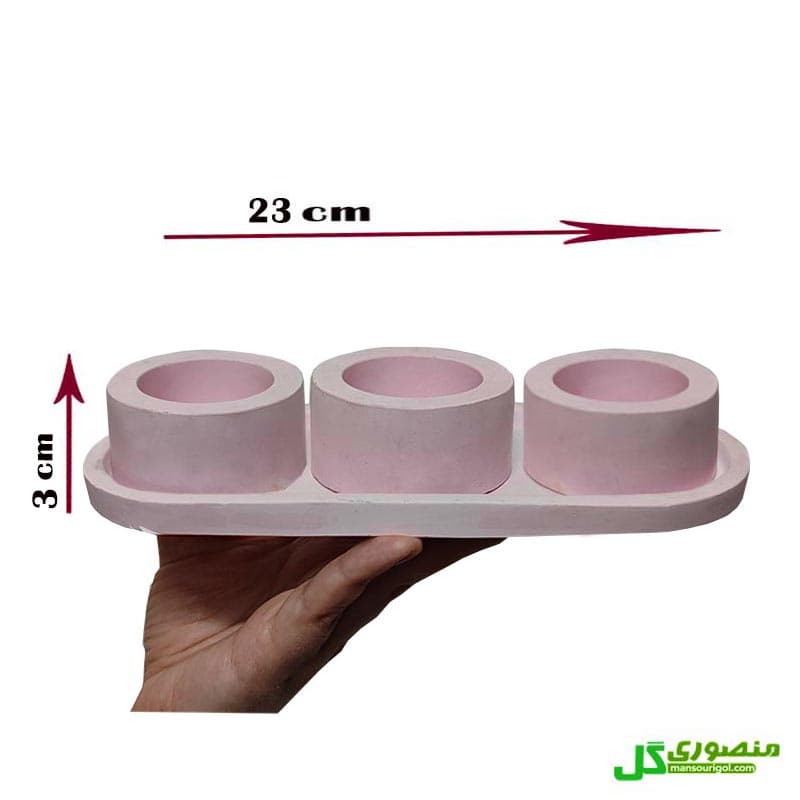 ست سه عددی گلدان سیمانی صورتی با زیرگلدانی کد B07