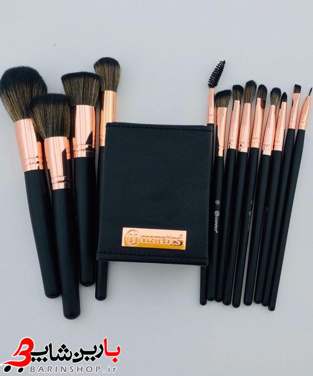 ست براش ۱۳ تایی بی اچ کازمتیکس استند دار مدل رز گلد مشکی (BH Cosmetics Signature Rose Gold 13 Piece Brush Set) — تصویر ۵
