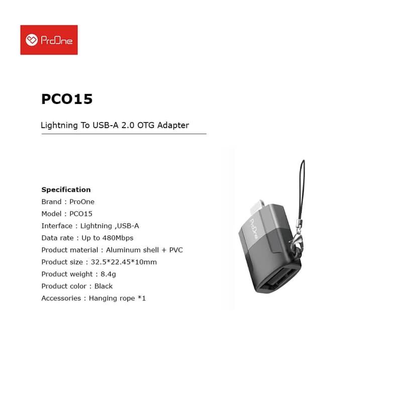 مبدل OTG لایتنینگ به USB-A پرووان مدل PCO15 — تصویر ۲