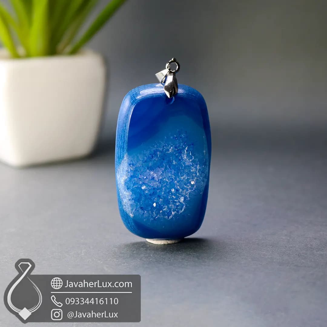 گردنبند ژئود عقیق آبی _ کد : 400598 — تصویر ۲