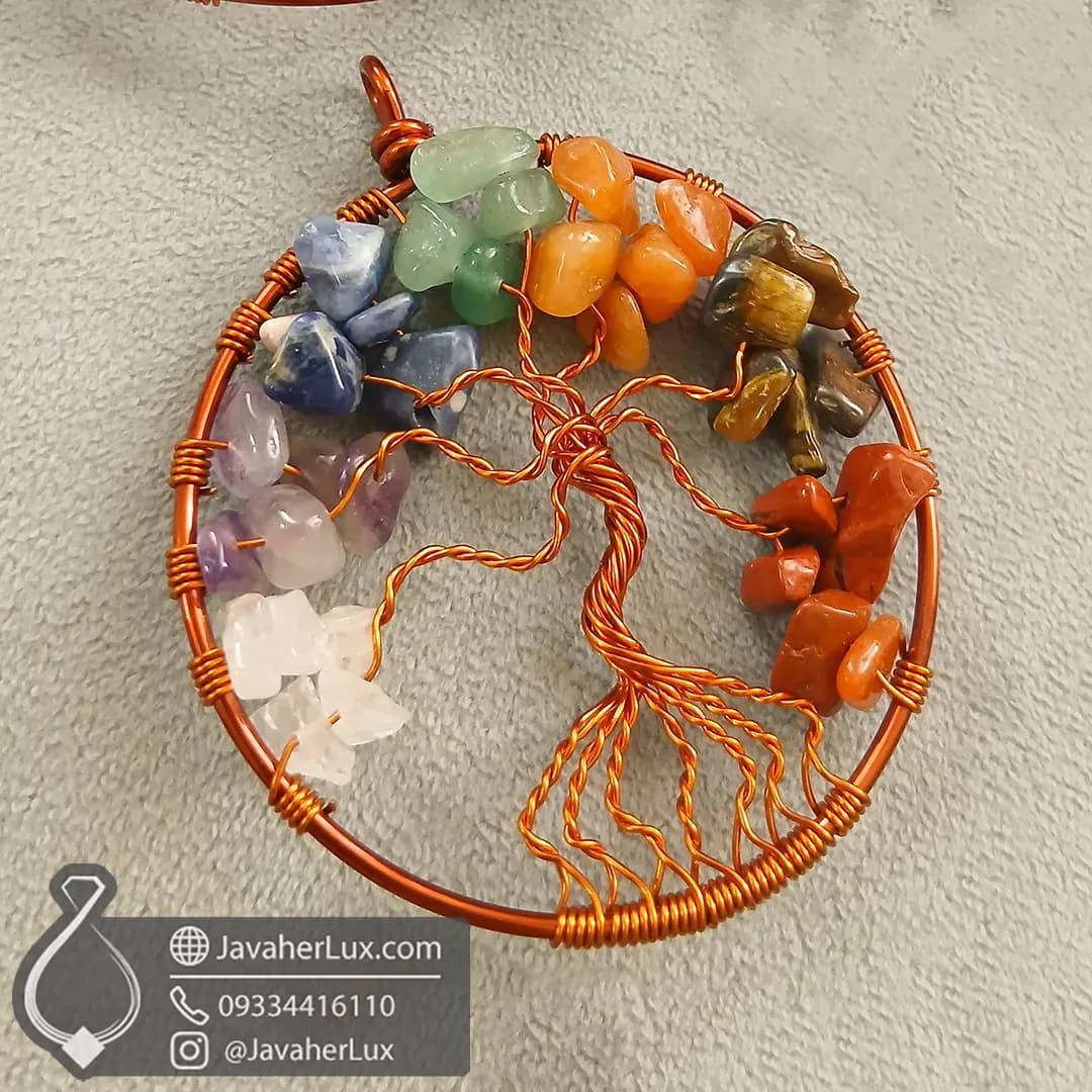 گردنبند هفت سنگ چاکرا درخت زندگی بزرگ 7 Chakra Tree of Life _ کد 400597
