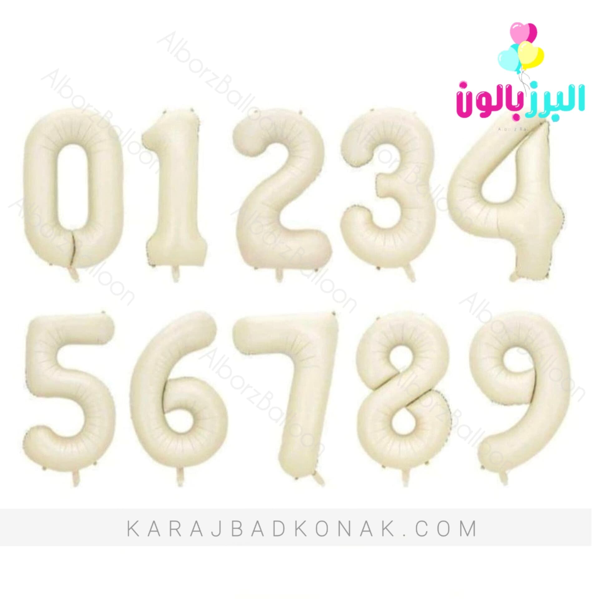 بادکنک فویلی عدد رنگ سفید خاکی 32 اینچ