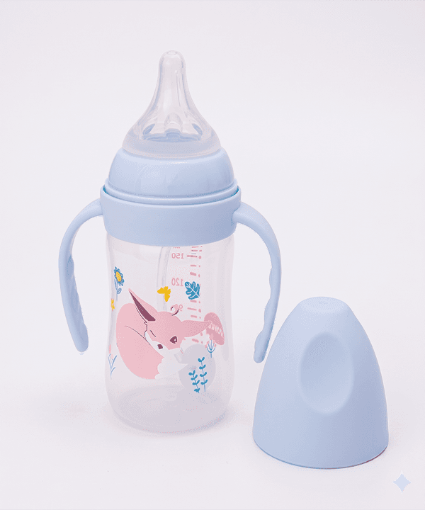 شیشه شیر 180 میل دسته دار طرح روباه رنگ آبی رووکو Rovco