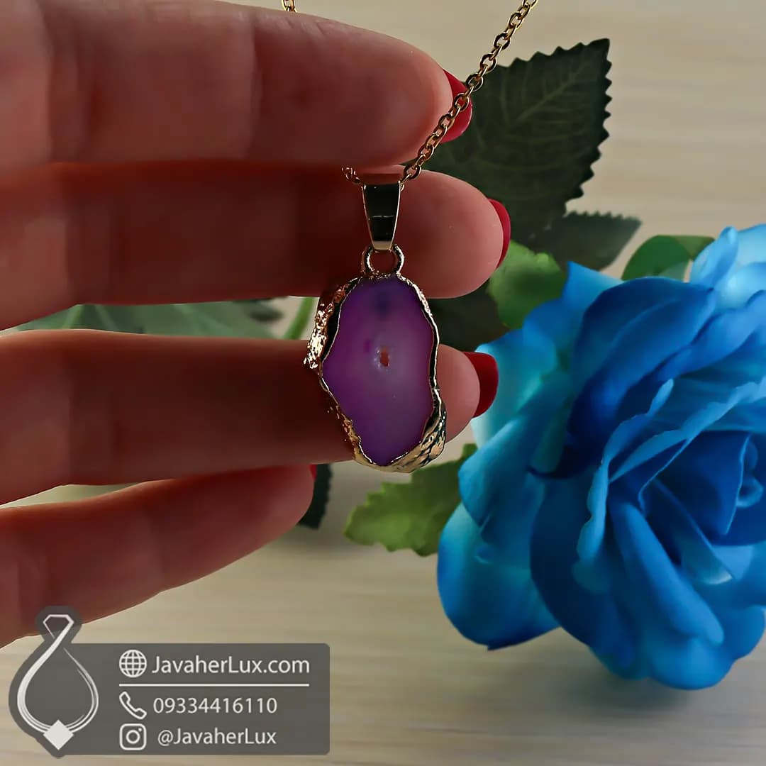 گردنبند ژئود عقیق صورتی _ کد : 400574 — تصویر ۴