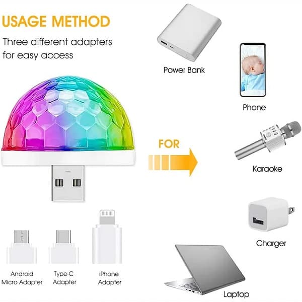 چراغ USB هفت رنگ قارچی اکو لیزر دار LED Small Magic Ball — تصویر ۳
