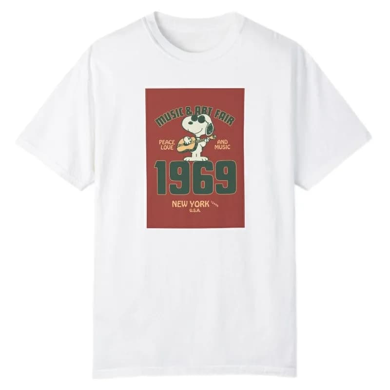 تی‌شرت آستین کوتاه دخترانه مدل اسنوپی 1969 رنگ سفید