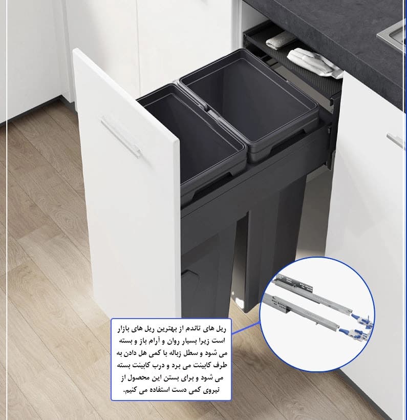 سطل زباله کابینت دوقلو ملونی مدل 9018 (سری Max Bin) — تصویر ۴