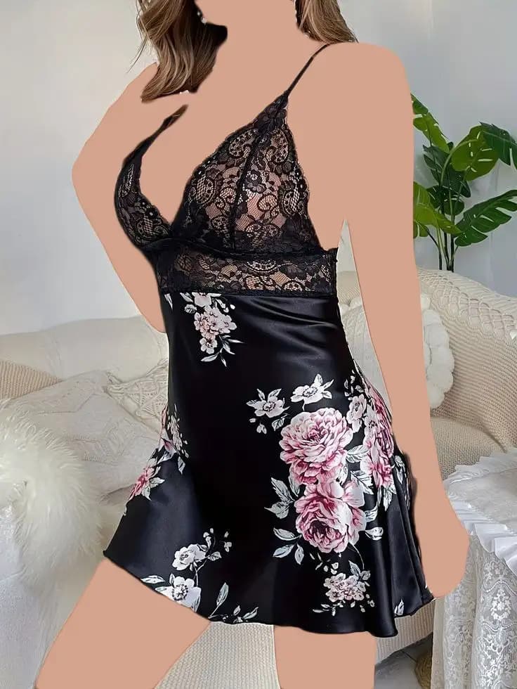 لباس خواب ساتن و دانتل Queen کد 2070 — تصویر ۲