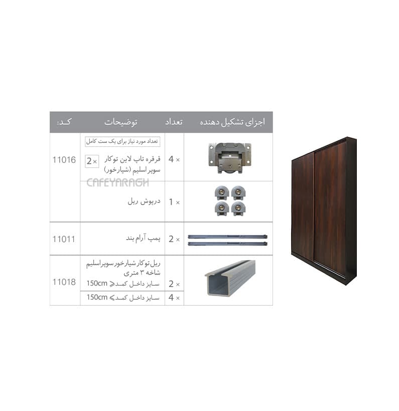 مکانیزم تاپ لاین توکار سوپر اسلیم 2 درب (شیارخور) ملونی مدل11016 — تصویر ۲