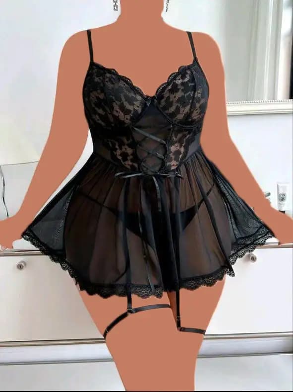 لباس خواب توری سایز بزرگ فنردار Itan کد 4035 — تصویر ۲