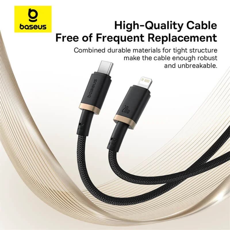 کابل لایتنینگ باسئوس مدل USB-C Dura 20W 1m Gold — تصویر ۲
