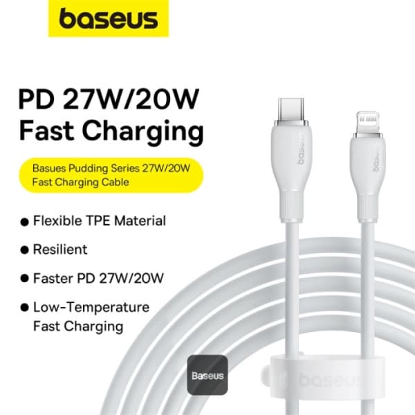 کابل شارژ باسئوس مدل Pudding Type-C to Lightening Stellar White — تصویر ۲