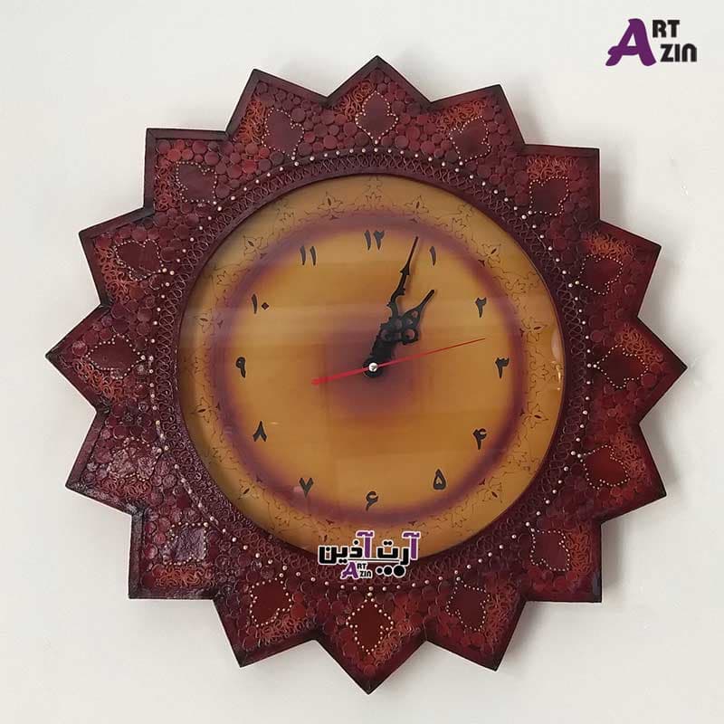 ساعت دیواری چرم سنتی جدید چوبی گرد با چرم طبیعی کد: 819