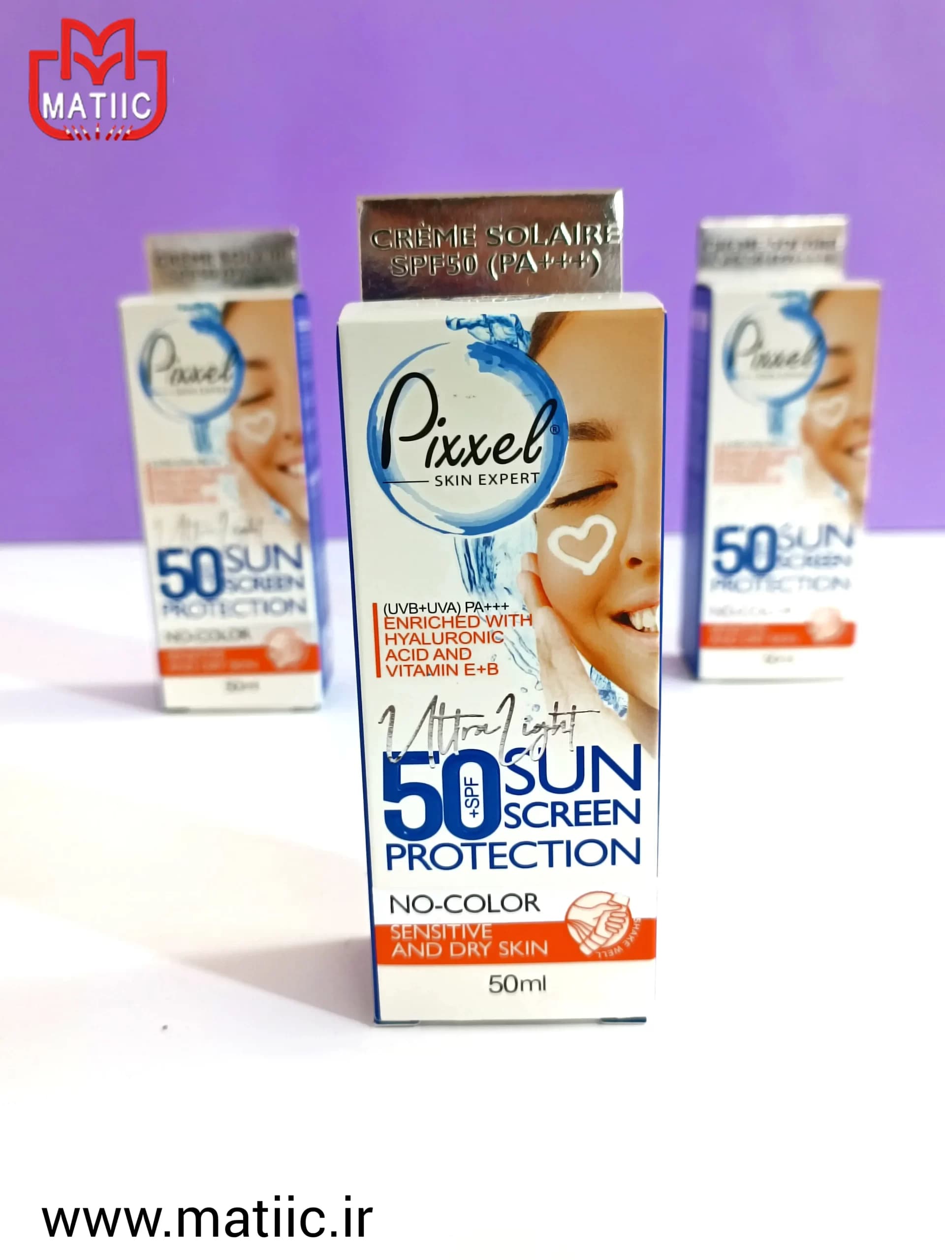 کرم ضد آفتاب بی رنگ پیکسل مناسب پوست های خشک و حساس Spf50