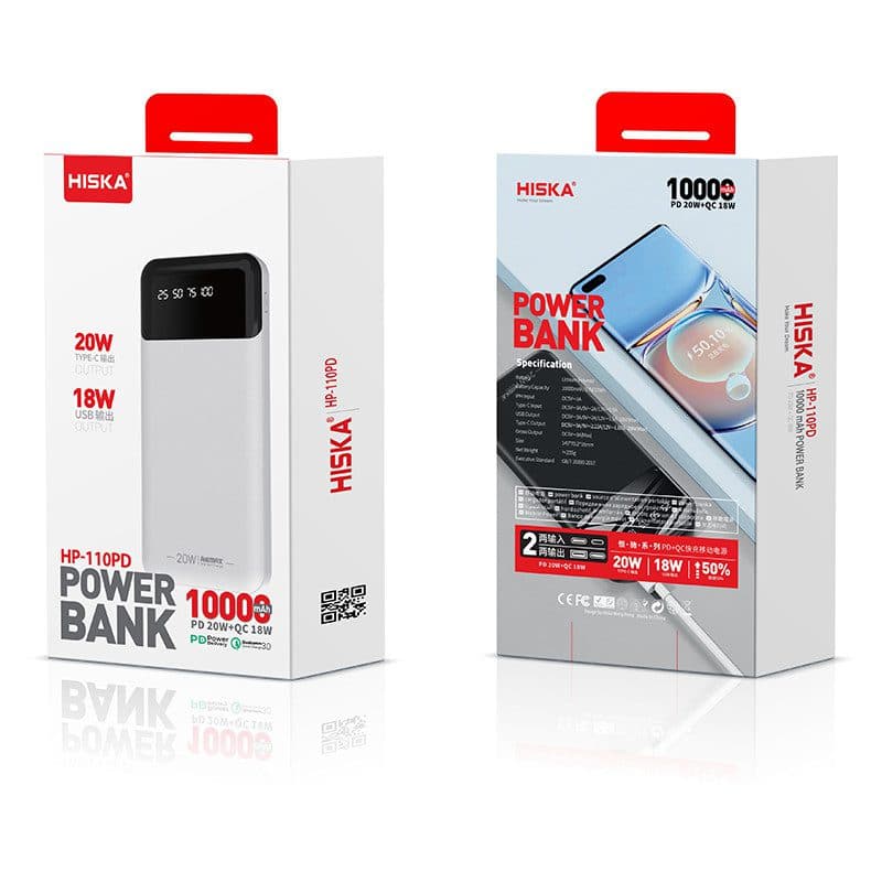 پاوربانک هیسکا (HISKA) 10000 میلی آمپر ساعت مدل HP-110PD، توان 20 وات — تصویر ۶