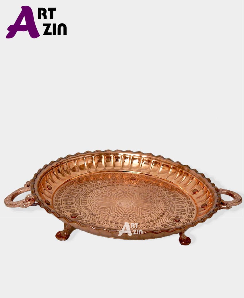 سینی مسی گرد پایه دار کوچک قطر ۲۸ سانتی – کد : ۱۳۹