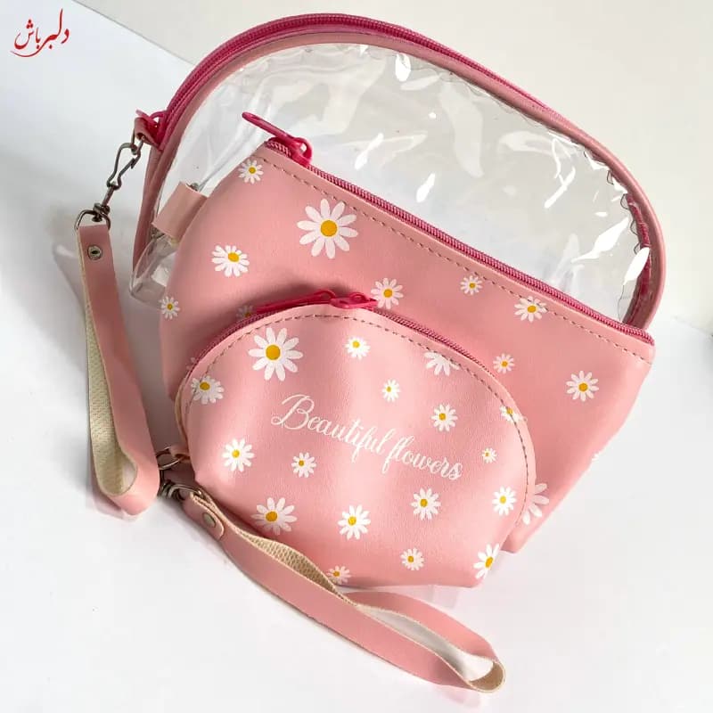 کیف ۳ تکه طرح بابونه صورتی — تصویر ۲