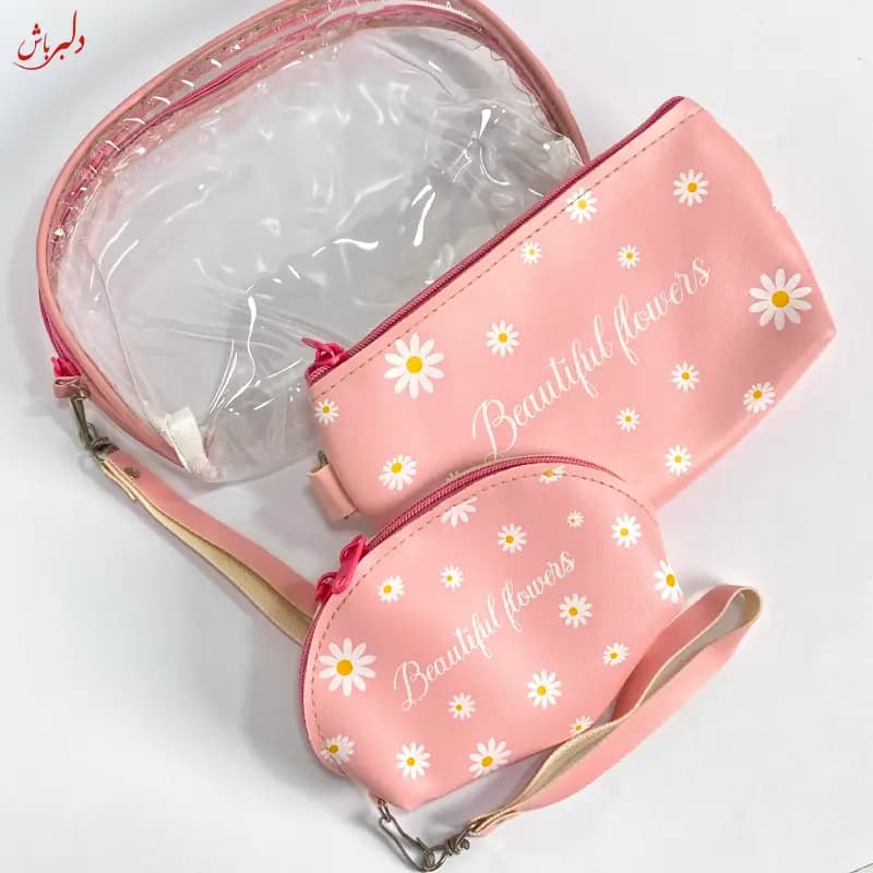 کیف ۳ تکه طرح بابونه صورتی