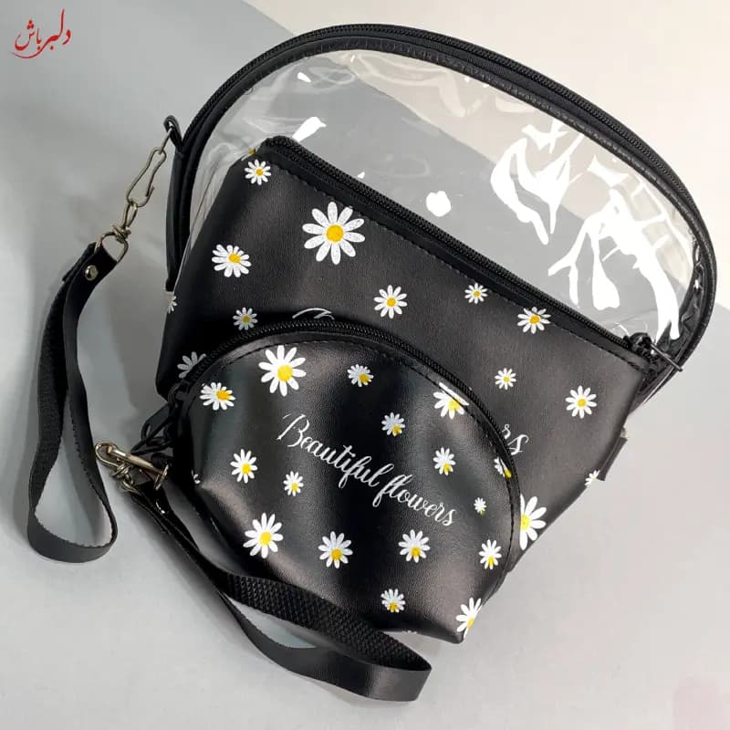 کیف ۳ تکه طرح بابونه مشکی — تصویر ۲