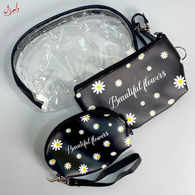 کیف ۳ تکه طرح بابونه مشکی