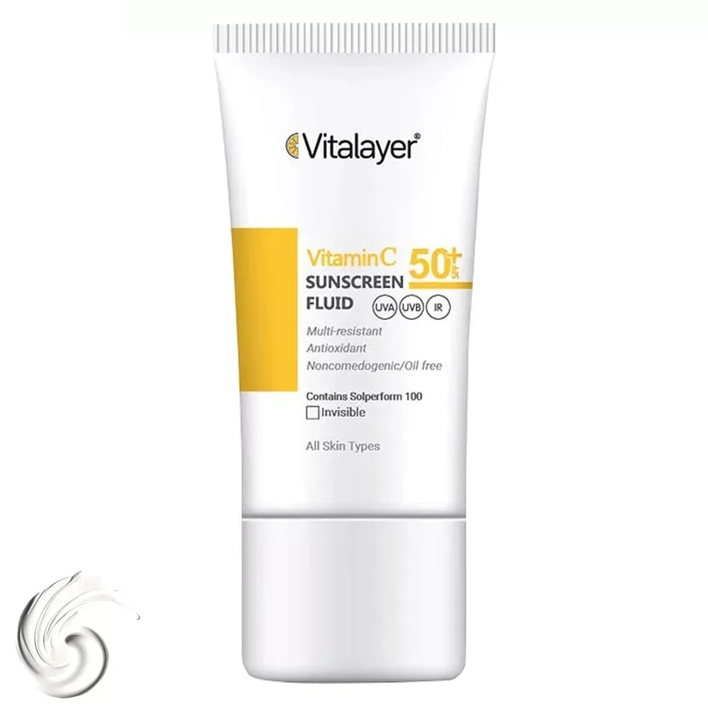 فلوئید ضدآفتاب بی‌رنگ ویتالیر SPF50 مدل Vitamin C حجم 50 میلی‌لیتر