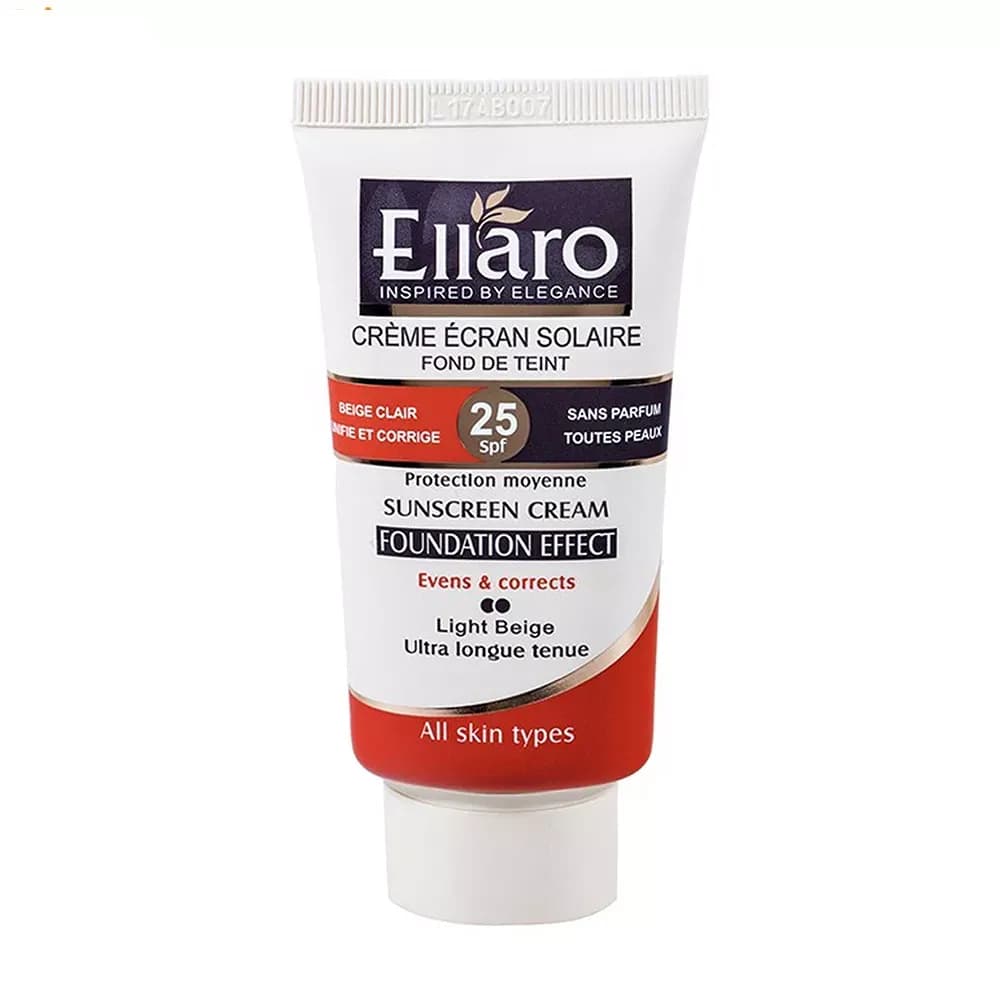 کرم ضد آفتاب رنگی الارو SPF25 سری Foundation Effect مدل Light Beige مناسب پوست‌ چرب حجم 40 میلی‌لیتر