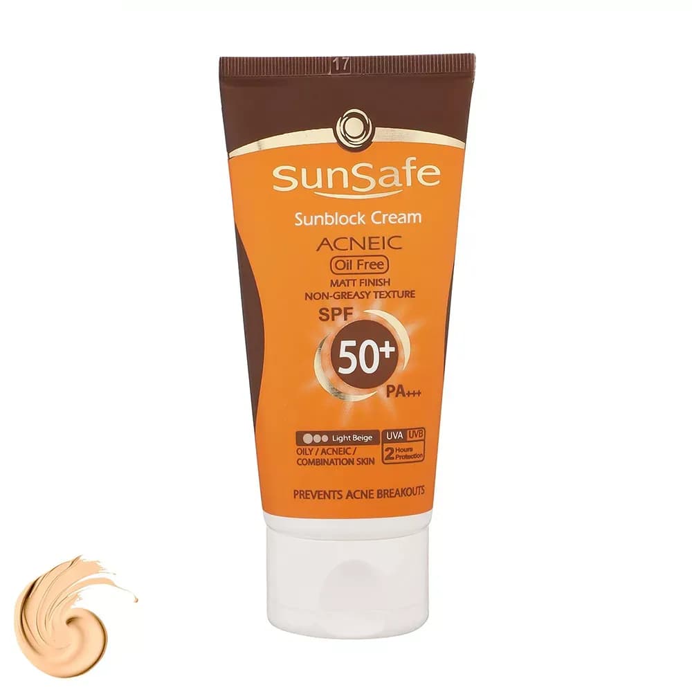 کرم ضدآفتاب و آنتی‌آکنه رنگی سان‌سیف SPF50 مناسب پوست‌ چرب حجم 50 میلی‌لیتر