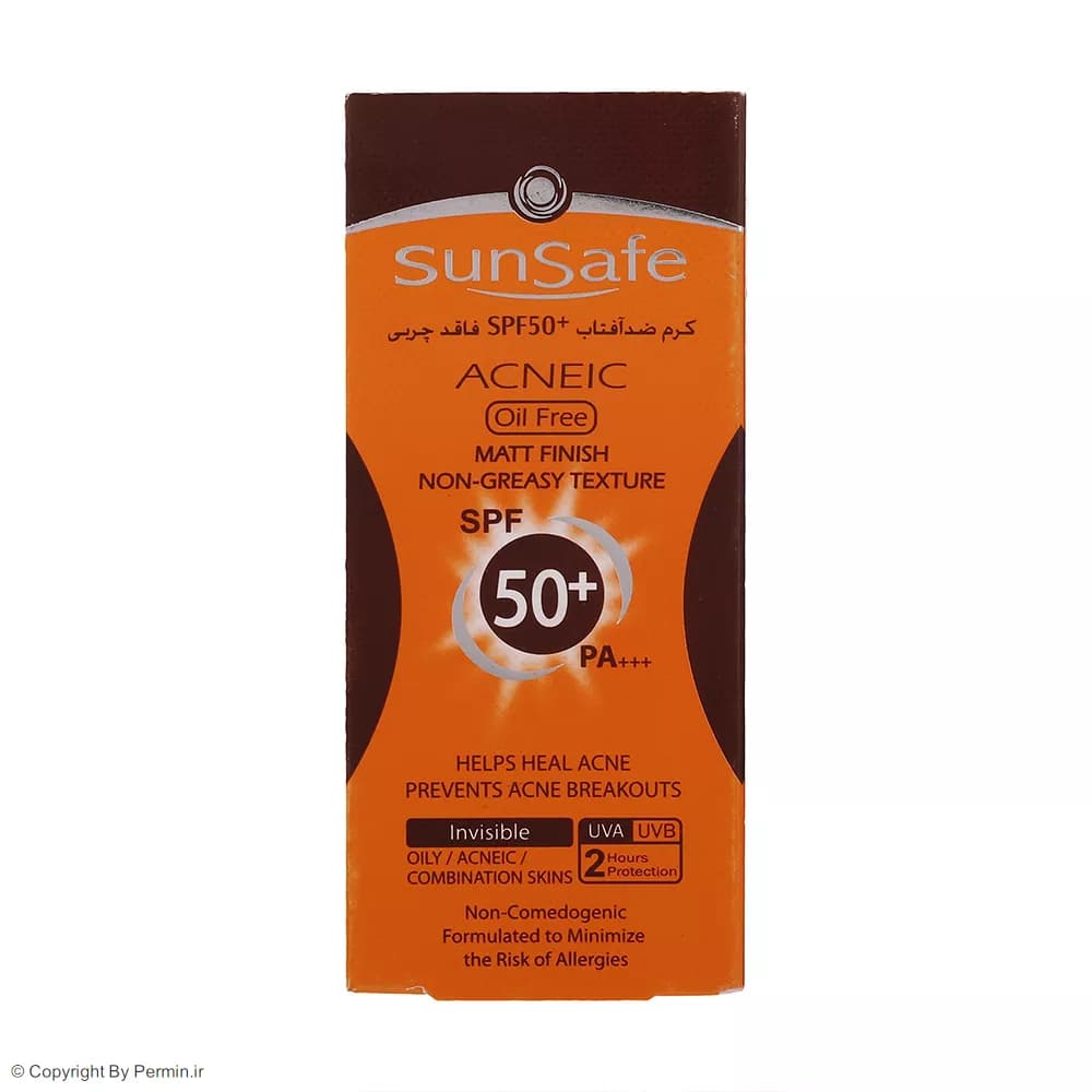 کرم ضدآفتاب و آنتی‌آکنه ‌بی‌رنگ سان‌ سیف SPF50 مناسب پوست‌ چرب حجم 50 میلی‌لیتر — تصویر ۴