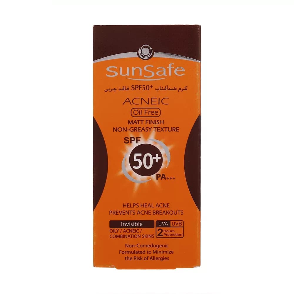 کرم ضدآفتاب و آنتی‌آکنه ‌بی‌رنگ سان‌ سیف SPF50 مناسب پوست‌ چرب حجم 50 میلی‌لیتر — تصویر ۲