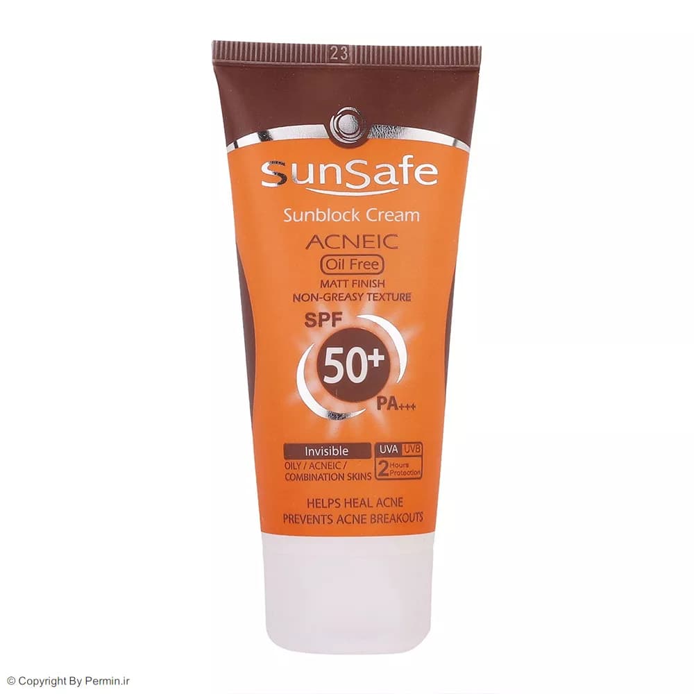 کرم ضدآفتاب و آنتی‌آکنه ‌بی‌رنگ سان‌ سیف SPF50 مناسب پوست‌ چرب حجم 50 میلی‌لیتر — تصویر ۳