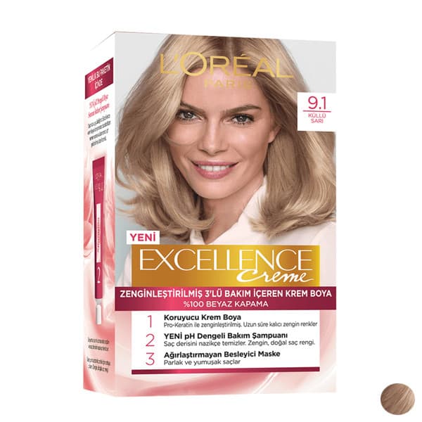 کیت رنگ مو لورال مدل Excellence شماره 9.1 بلوند خیلی روشن خاکستری