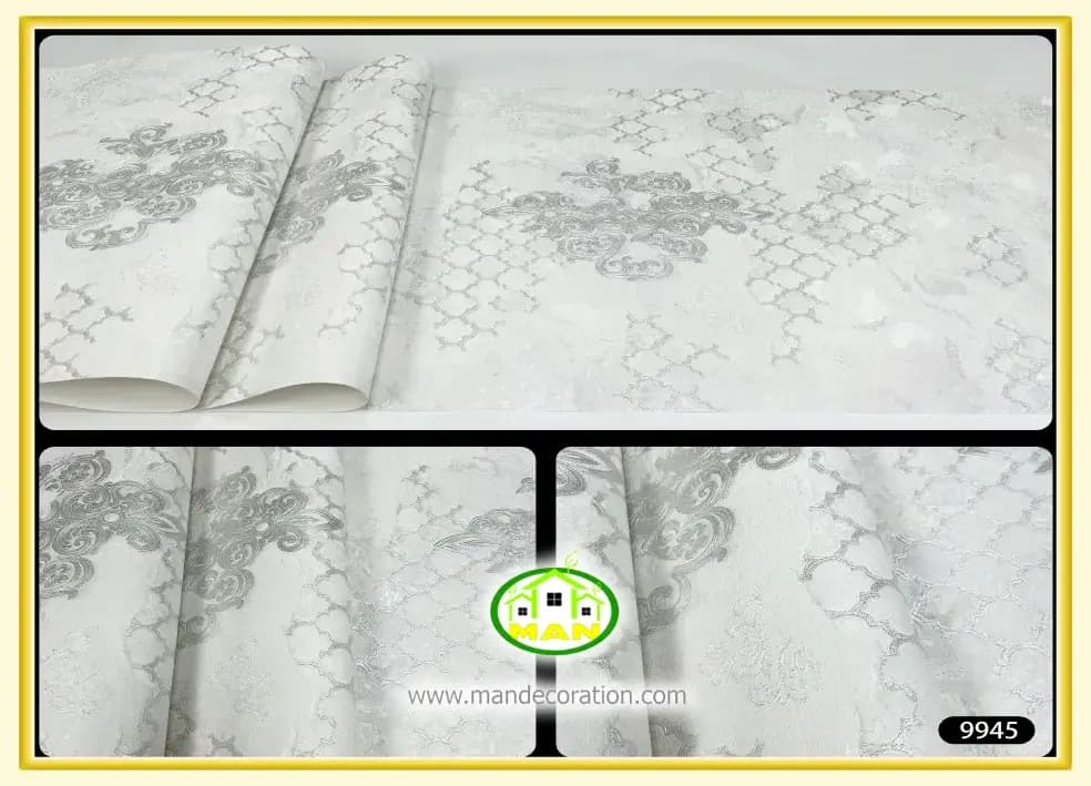 کاغذ دیواری آنجل مدرن داماسک طوسی کد:9945 — تصویر ۲