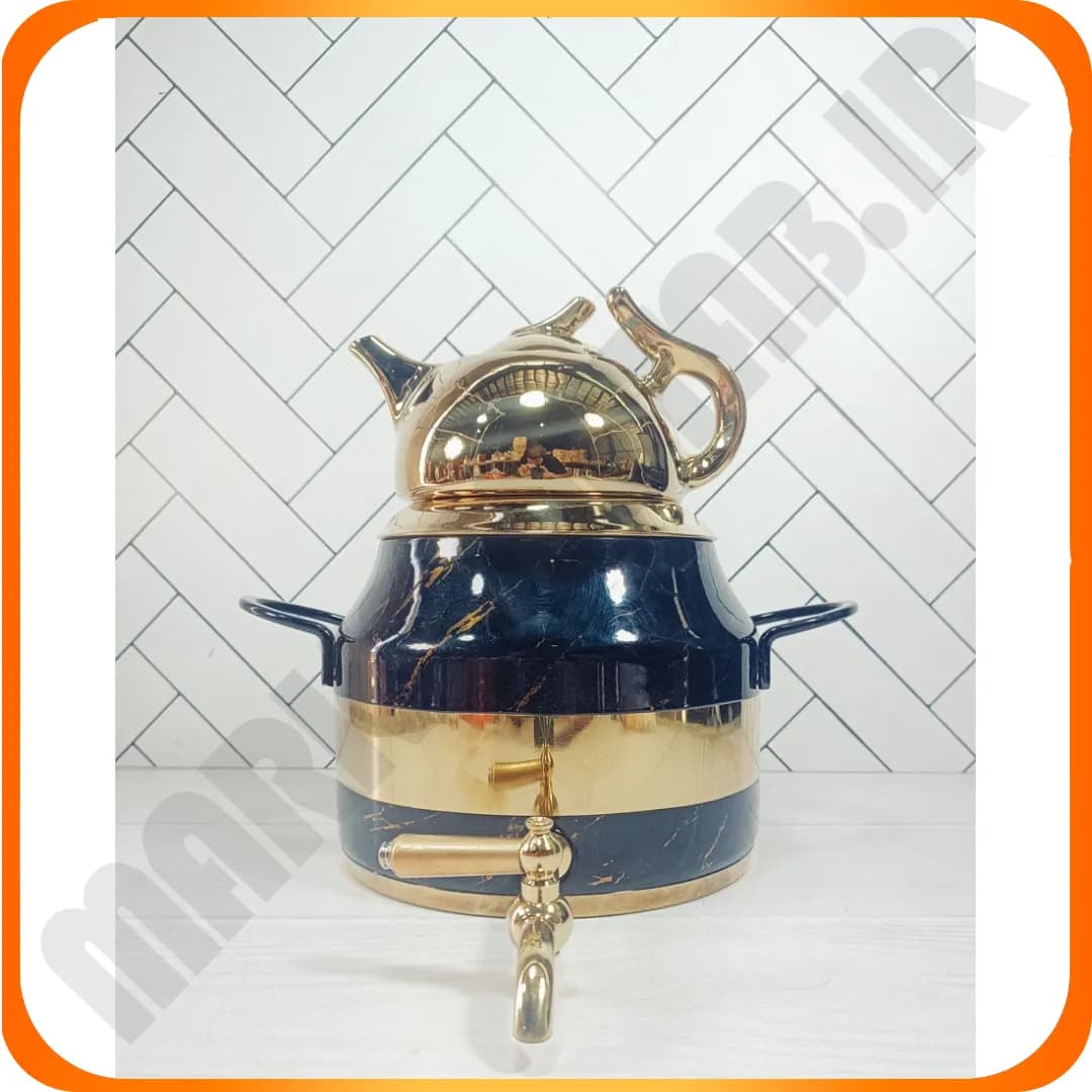 کتری و قوری شصتی ماربل طلایی تیتیل