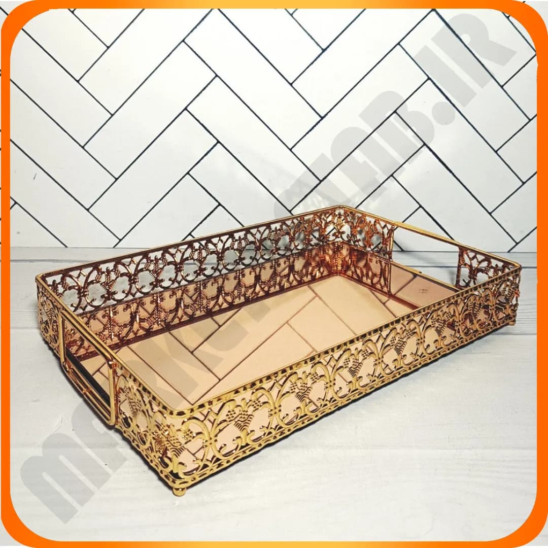 سینی مستطیل شیک پسند آینه طلایی خاتم