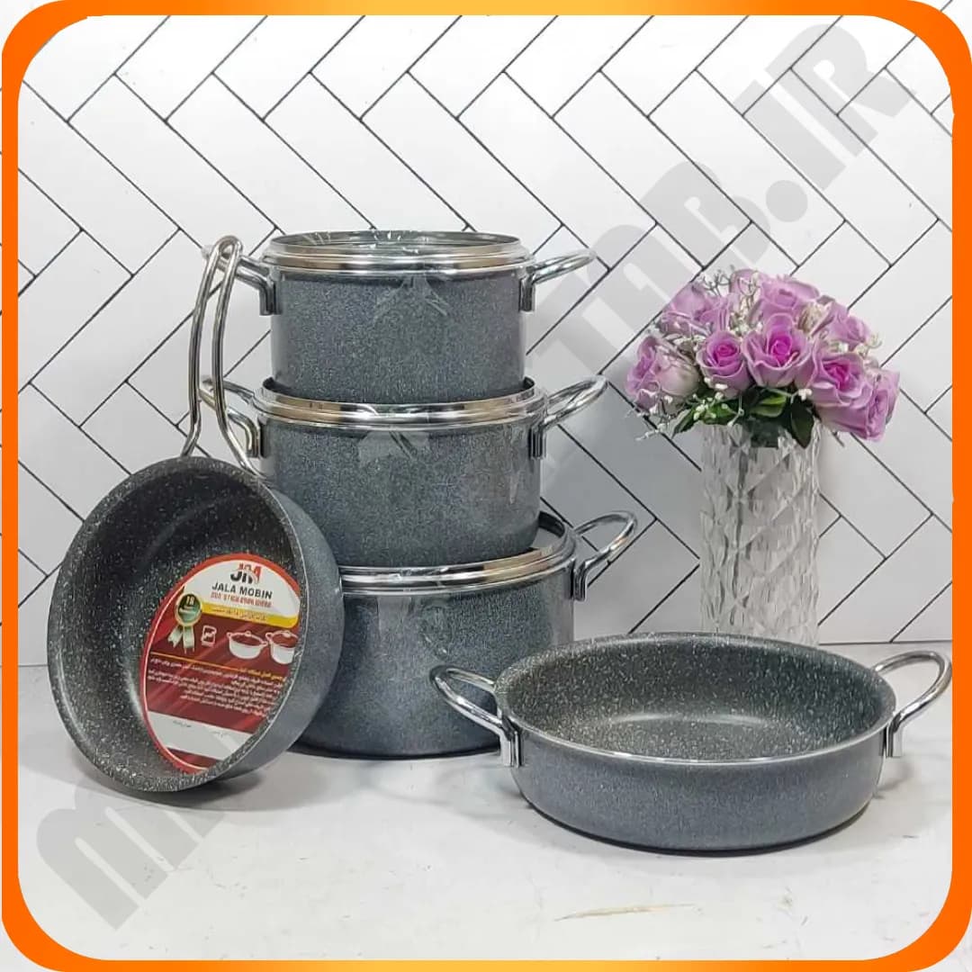 1001 سرویس 8 پارچ گرانیتی سری طوسی کلاسیک دسته نقره ای جلامبین