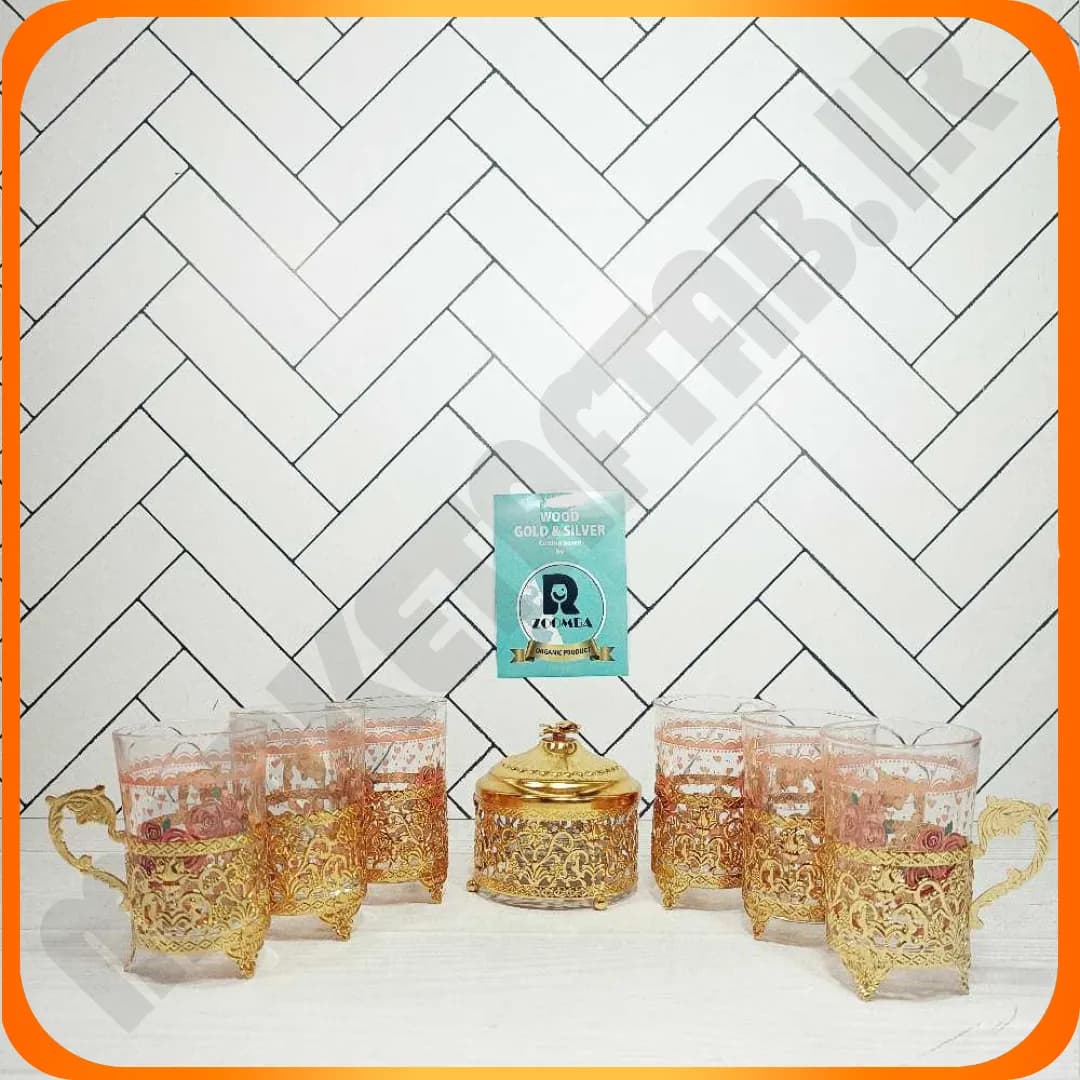 سرویس چای خوری با قندان لاله طلایی زومبا